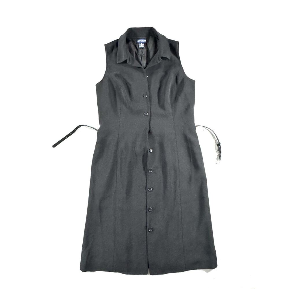 Ann Taylor Black Sleeveless Lined Button-Front Midi Shirt Dress w/ Belt Size 10